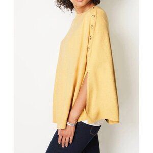 J Jill Women's Yellow Pastel knit Poncho Cape Button Detail One Size Sweater